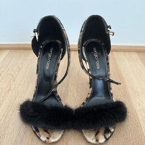 Sergio Rossi Leopard and Mink sandals